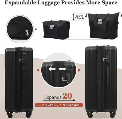 Hardshell Luggage Set, Travel Suitcase Set | Carry on suitcase,Travel luggage set with double spinner wheels and lock.14" 20" 24" 28"+Duffel Bag+Toiletry Bag - Colors B