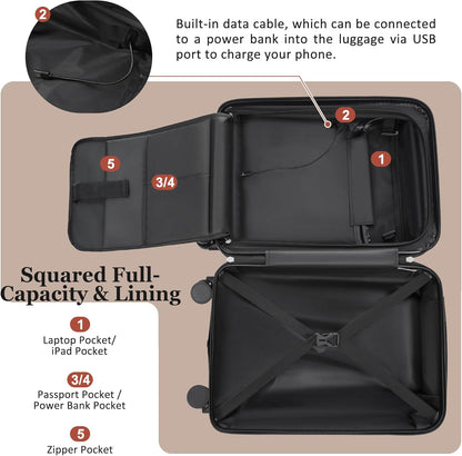 Hardshell Luggage Set, Travel Suitcase Set | Carry on suitcase,Travel luggage set with double spinner wheels and lock.14" 20" 24" 28"+Duffel Bag+Toiletry Bag - Colors B