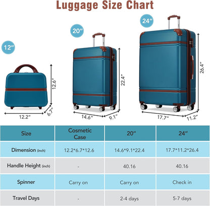 Hardshell Luggage Set, Travel Suitcase Set | Carry on suitcase,Travel luggage set with double spinner wheels and lock.14" 20" 24" 28"+Duffel Bag+Toiletry Bag - Colors B