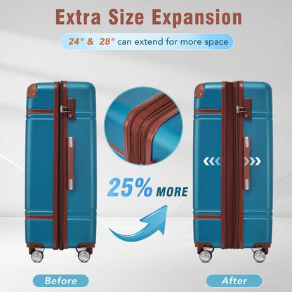 Hardshell Luggage Set, Travel Suitcase Set | Carry on suitcase,Travel luggage set with double spinner wheels and lock.14" 20" 24" 28"+Duffel Bag+Toiletry Bag - Colors B