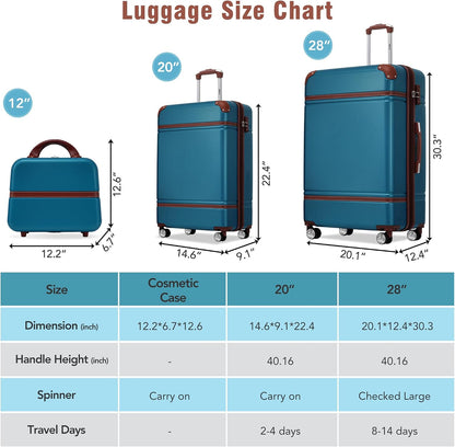Hardshell Luggage Set, Travel Suitcase Set | Carry on suitcase,Travel luggage set with double spinner wheels and lock.14" 20" 24" 28"+Duffel Bag+Toiletry Bag - Colors B