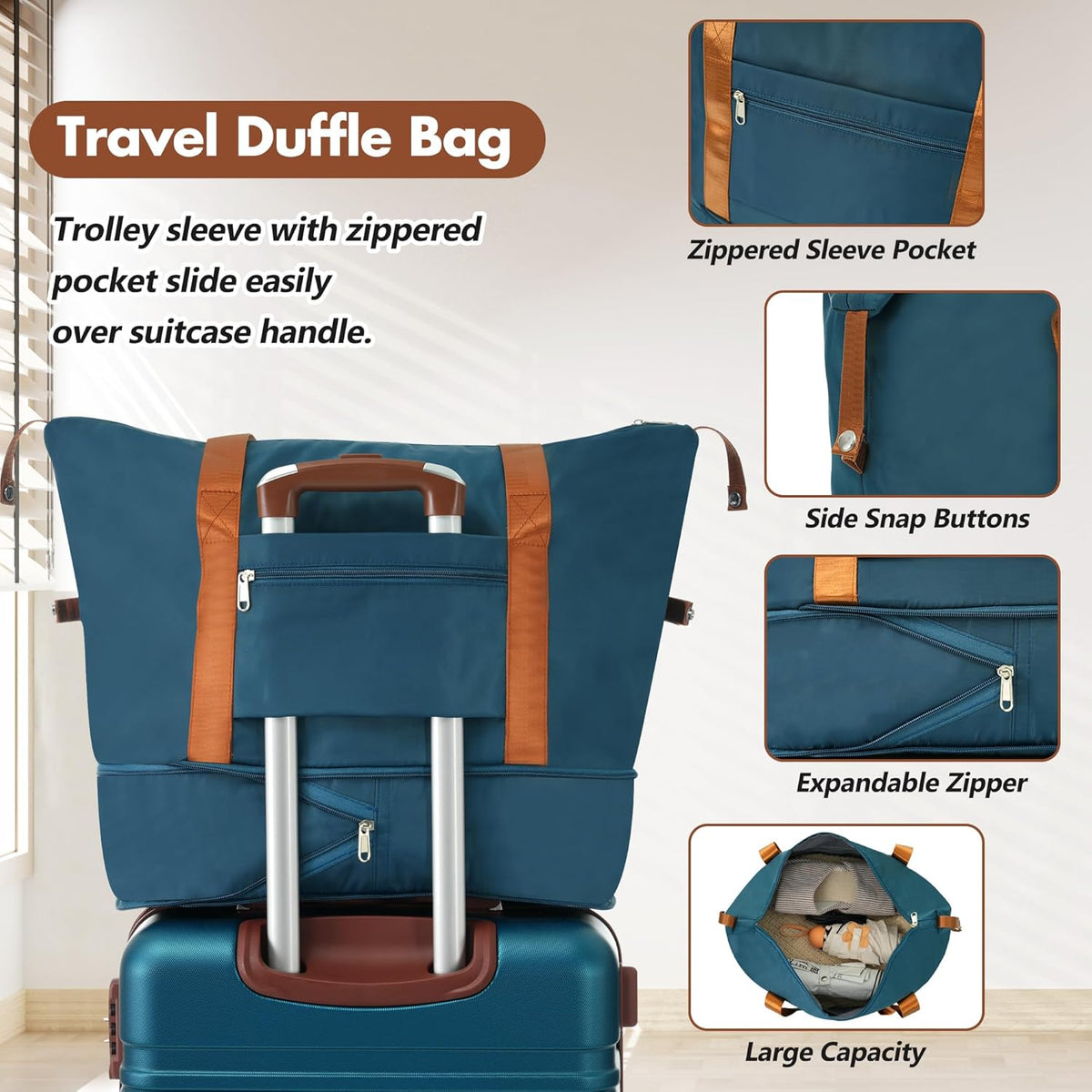 Hardshell Luggage Set, Travel Suitcase Set | Carry on suitcase,Travel luggage set with double spinner wheels and lock.14" 20" 24" 28"+Duffel Bag+Toiletry Bag - Colors B