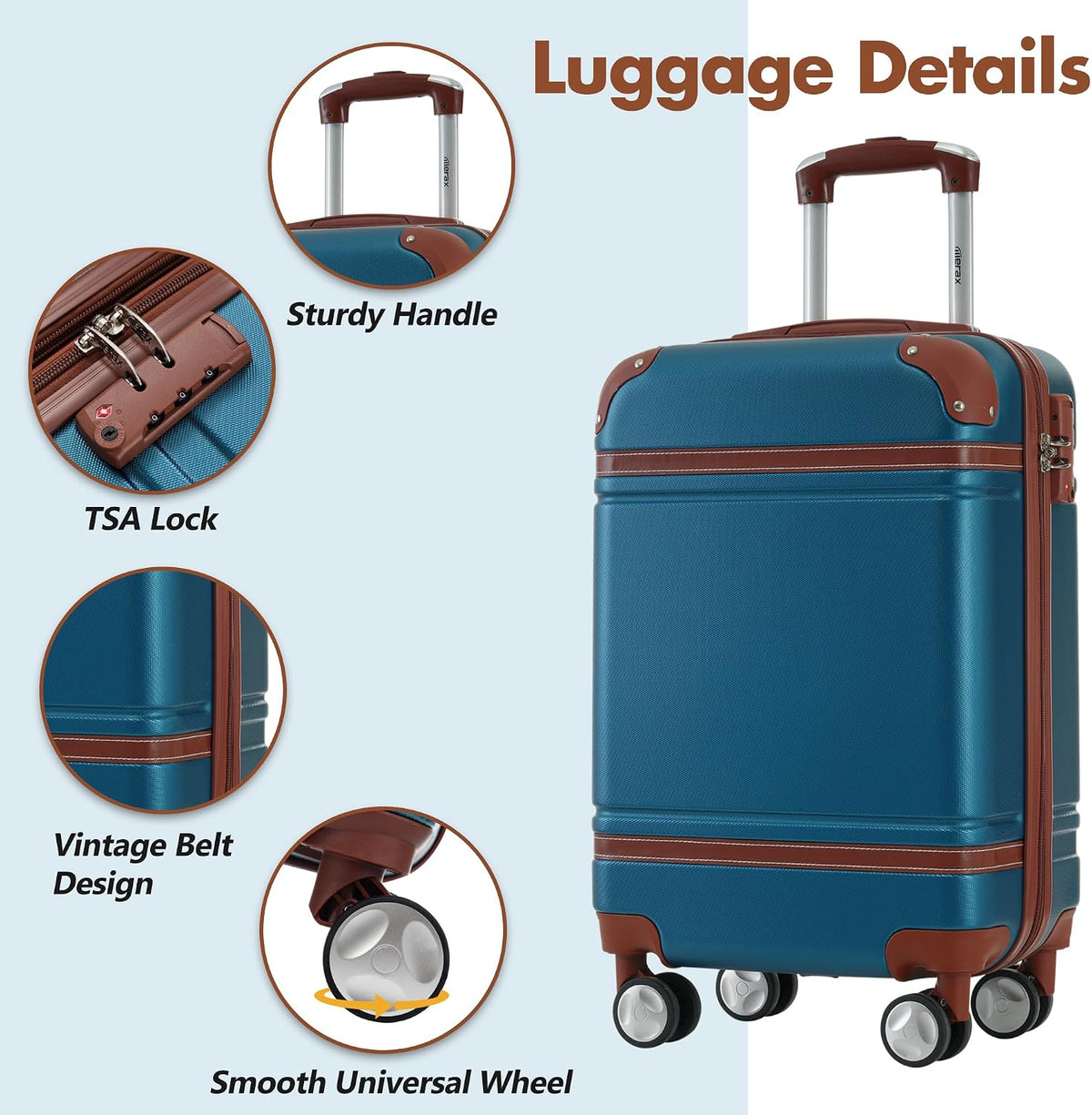 Hardshell Luggage Set, Travel Suitcase Set | Carry on suitcase,Travel luggage set with double spinner wheels and lock.14" 20" 24" 28"+Duffel Bag+Toiletry Bag - Colors B