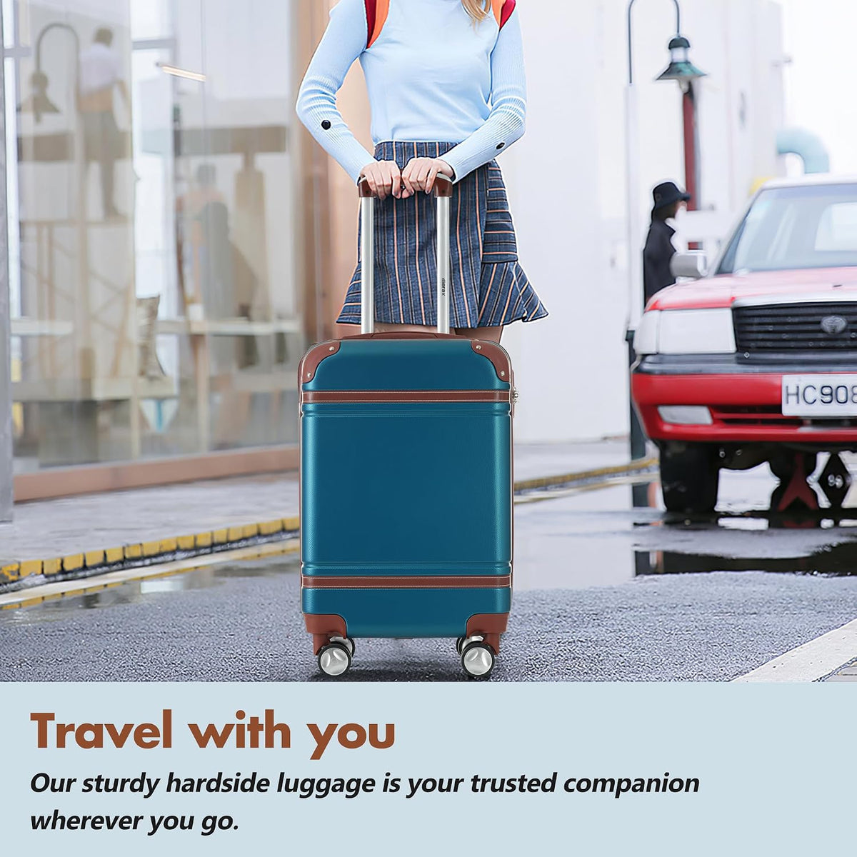 Hardshell Luggage Set, Travel Suitcase Set | Carry on suitcase,Travel luggage set with double spinner wheels and lock.14" 20" 24" 28"+Duffel Bag+Toiletry Bag - Colors B
