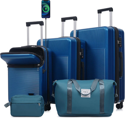 Hardshell Luggage Set, Travel Suitcase Set | Carry on suitcase,Travel luggage set with double spinner wheels and lock.14" 20" 24" 28"+Duffel Bag+Toiletry Bag - Colors B
