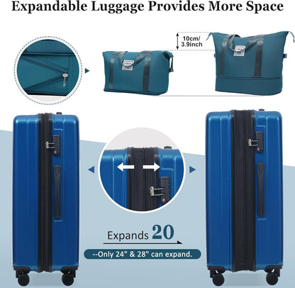Hardshell Luggage Set, Travel Suitcase Set | Carry on suitcase,Travel luggage set with double spinner wheels and lock.14" 20" 24" 28"+Duffel Bag+Toiletry Bag - Colors B