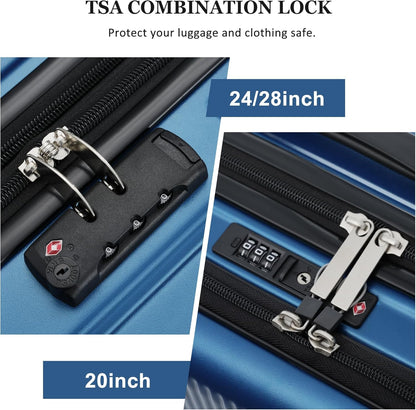 Hardshell Luggage Set, Travel Suitcase Set | Carry on suitcase,Travel luggage set with double spinner wheels and lock.14" 20" 24" 28"+Duffel Bag+Toiletry Bag - Colors B