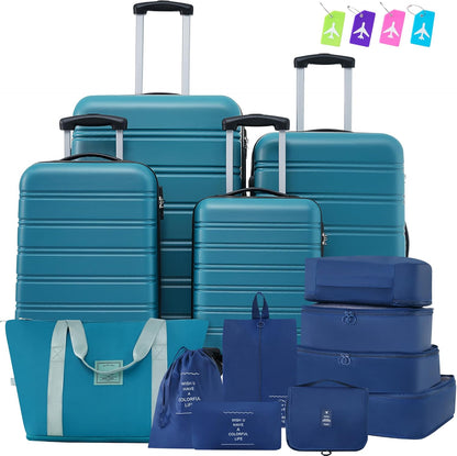 Hardshell Luggage Set, Travel Suitcase Set | Carry on suitcase,Travel luggage set with double spinner wheels and lock.14" 20" 24" 28"+Duffel Bag+Toiletry Bag - Colors B