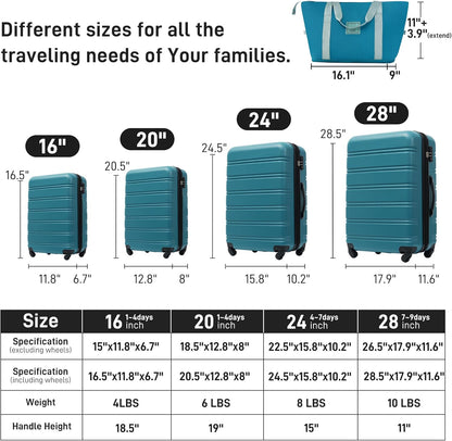 Hardshell Luggage Set, Travel Suitcase Set | Carry on suitcase,Travel luggage set with double spinner wheels and lock.14" 20" 24" 28"+Duffel Bag+Toiletry Bag - Colors B