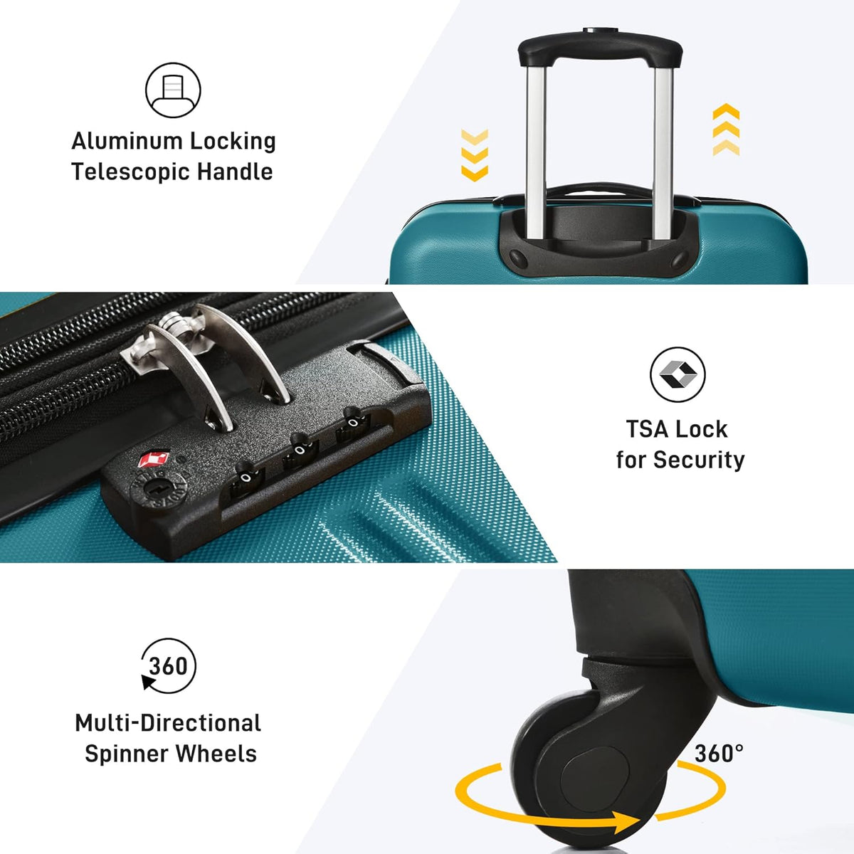 Hardshell Luggage Set, Travel Suitcase Set | Carry on suitcase,Travel luggage set with double spinner wheels and lock.14" 20" 24" 28"+Duffel Bag+Toiletry Bag - Colors B