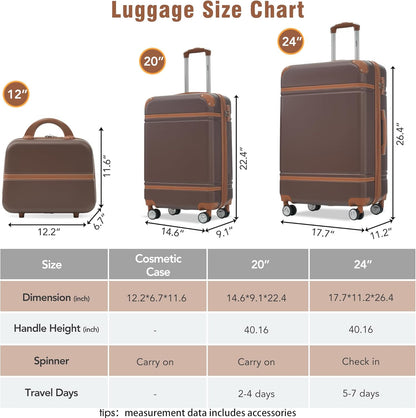 Hardshell Luggage Set, Travel Suitcase Set | Carry on suitcase,Travel luggage set with double spinner wheels and lock.14" 20" 24" 28"+Duffel Bag+Toiletry Bag - Colors B