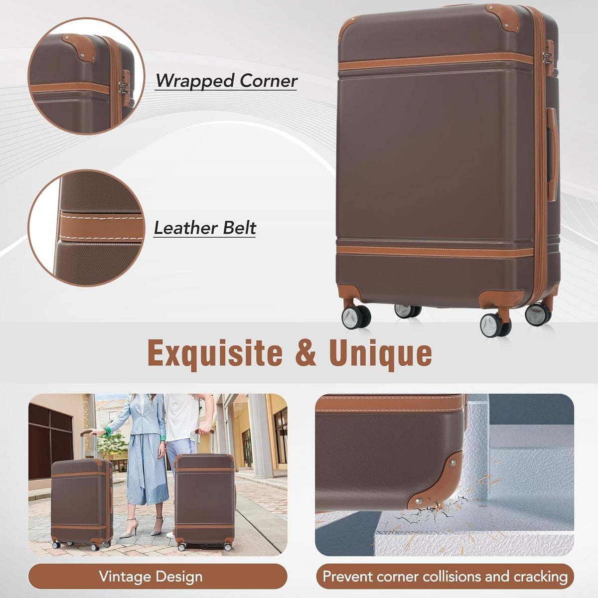 Hardshell Luggage Set, Travel Suitcase Set | Carry on suitcase,Travel luggage set with double spinner wheels and lock.14" 20" 24" 28"+Duffel Bag+Toiletry Bag - Colors B