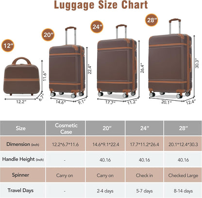 Hardshell Luggage Set, Travel Suitcase Set | Carry on suitcase,Travel luggage set with double spinner wheels and lock.14" 20" 24" 28"+Duffel Bag+Toiletry Bag - Colors B