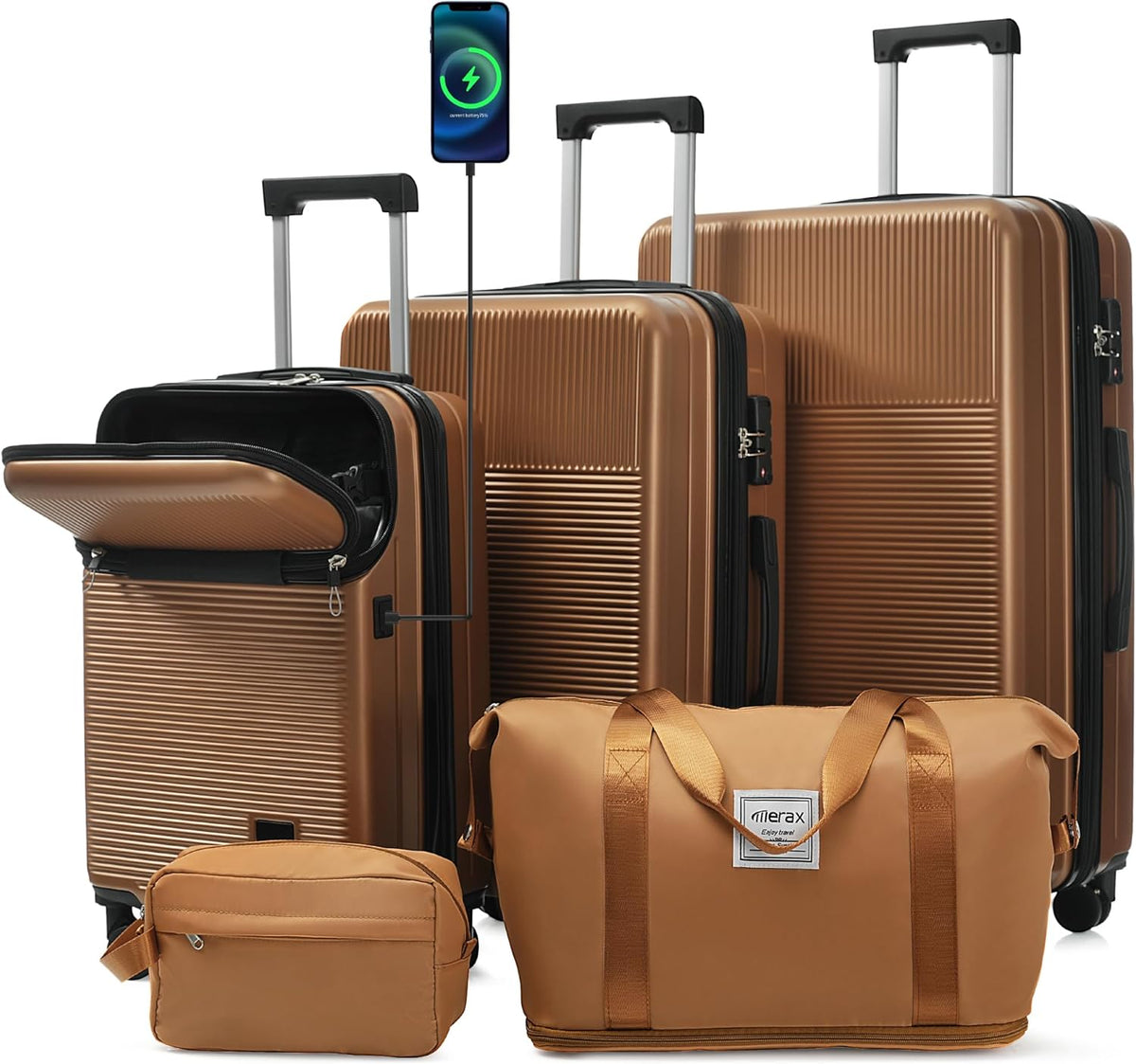 Hardshell Luggage Set, Travel Suitcase Set | Carry on suitcase,Travel luggage set with double spinner wheels and lock.14" 20" 24" 28"+Duffel Bag+Toiletry Bag - Colors B
