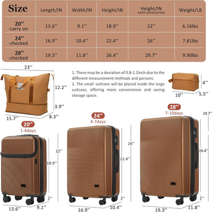 Hardshell Luggage Set, Travel Suitcase Set | Carry on suitcase,Travel luggage set with double spinner wheels and lock.14" 20" 24" 28"+Duffel Bag+Toiletry Bag - Colors B