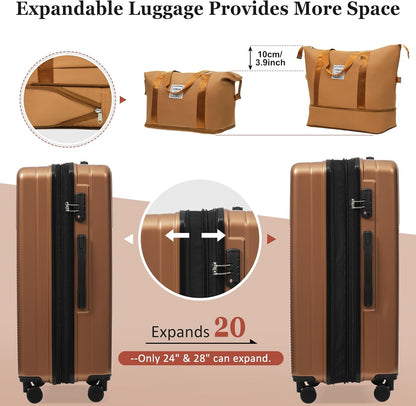 Hardshell Luggage Set, Travel Suitcase Set | Carry on suitcase,Travel luggage set with double spinner wheels and lock.14" 20" 24" 28"+Duffel Bag+Toiletry Bag - Colors B