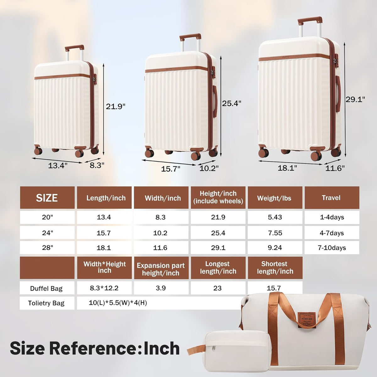 Hardshell Luggage Set, Travel Suitcase Set | Carry on suitcase,Travel luggage set with double spinner wheels and lock.14" 20" 24" 28"+Duffel Bag+Toiletry Bag - Colors B