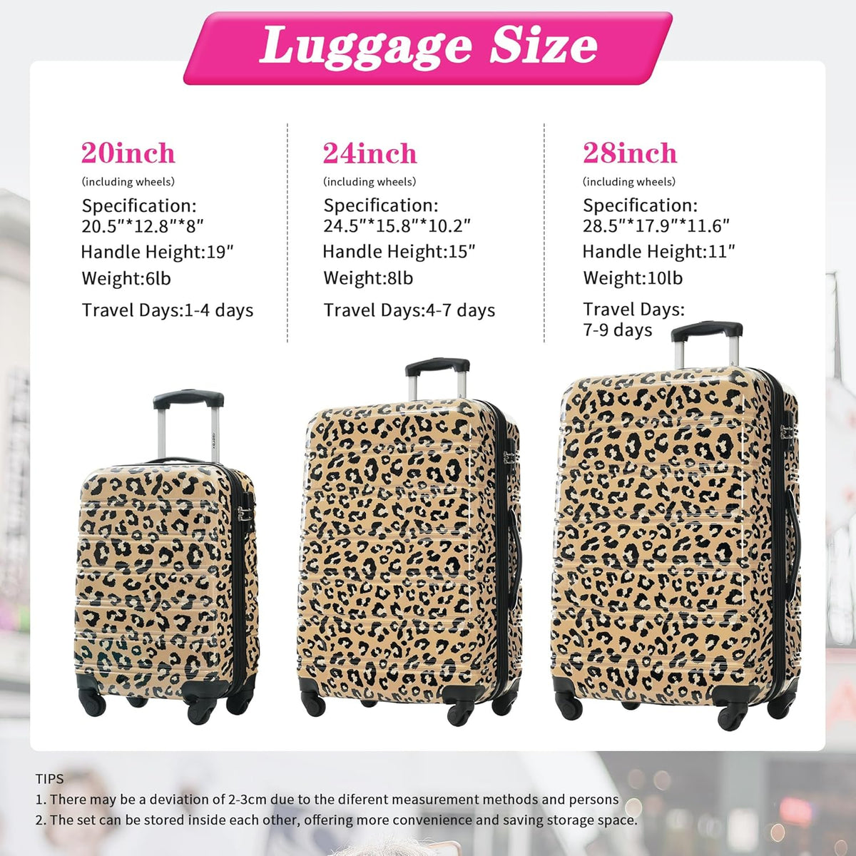Hardshell Luggage Set, Travel Suitcase Set | Carry on suitcase,Travel luggage set with double spinner wheels and lock.14" 20" 24" 28"+Duffel Bag+Toiletry Bag - Colors B
