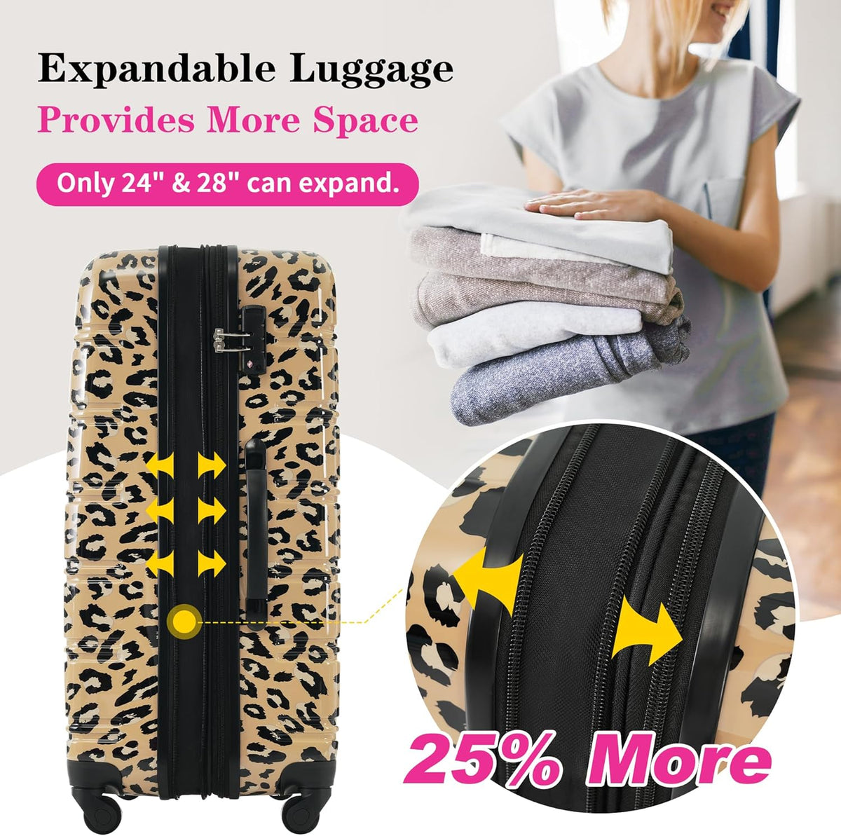 Hardshell Luggage Set, Travel Suitcase Set | Carry on suitcase,Travel luggage set with double spinner wheels and lock.14" 20" 24" 28"+Duffel Bag+Toiletry Bag - Colors B