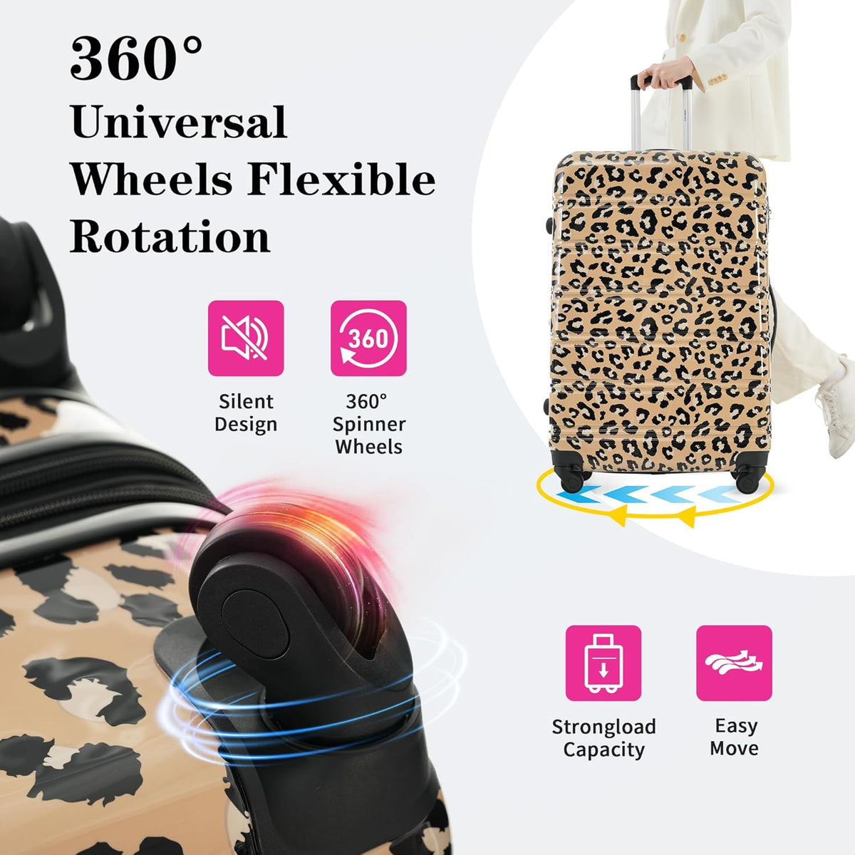 Hardshell Luggage Set, Travel Suitcase Set | Carry on suitcase,Travel luggage set with double spinner wheels and lock.14" 20" 24" 28"+Duffel Bag+Toiletry Bag - Colors B