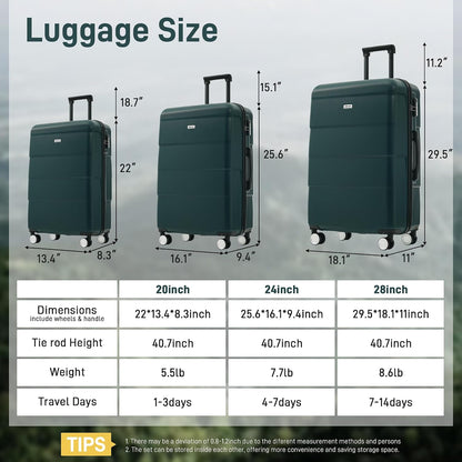 Hardshell Luggage Set, Travel Suitcase Set | Carry on suitcase,Travel luggage set with double spinner wheels and lock.14" 20" 24" 28"+Duffel Bag+Toiletry Bag - Colors B