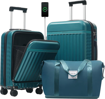 Hardshell Luggage Set, Travel Suitcase Set | Carry on suitcase,Travel luggage set with double spinner wheels and lock.14" 20" 24" 28"+Duffel Bag+Toiletry Bag - Colors B