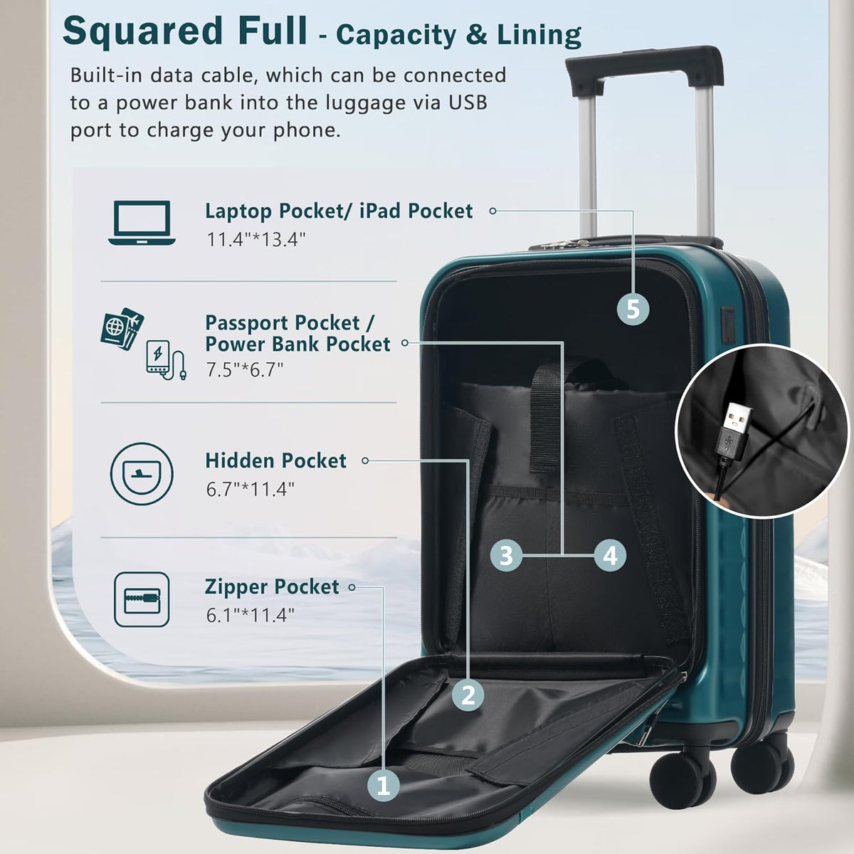 Hardshell Luggage Set, Travel Suitcase Set | Carry on suitcase,Travel luggage set with double spinner wheels and lock.14" 20" 24" 28"+Duffel Bag+Toiletry Bag - Colors B