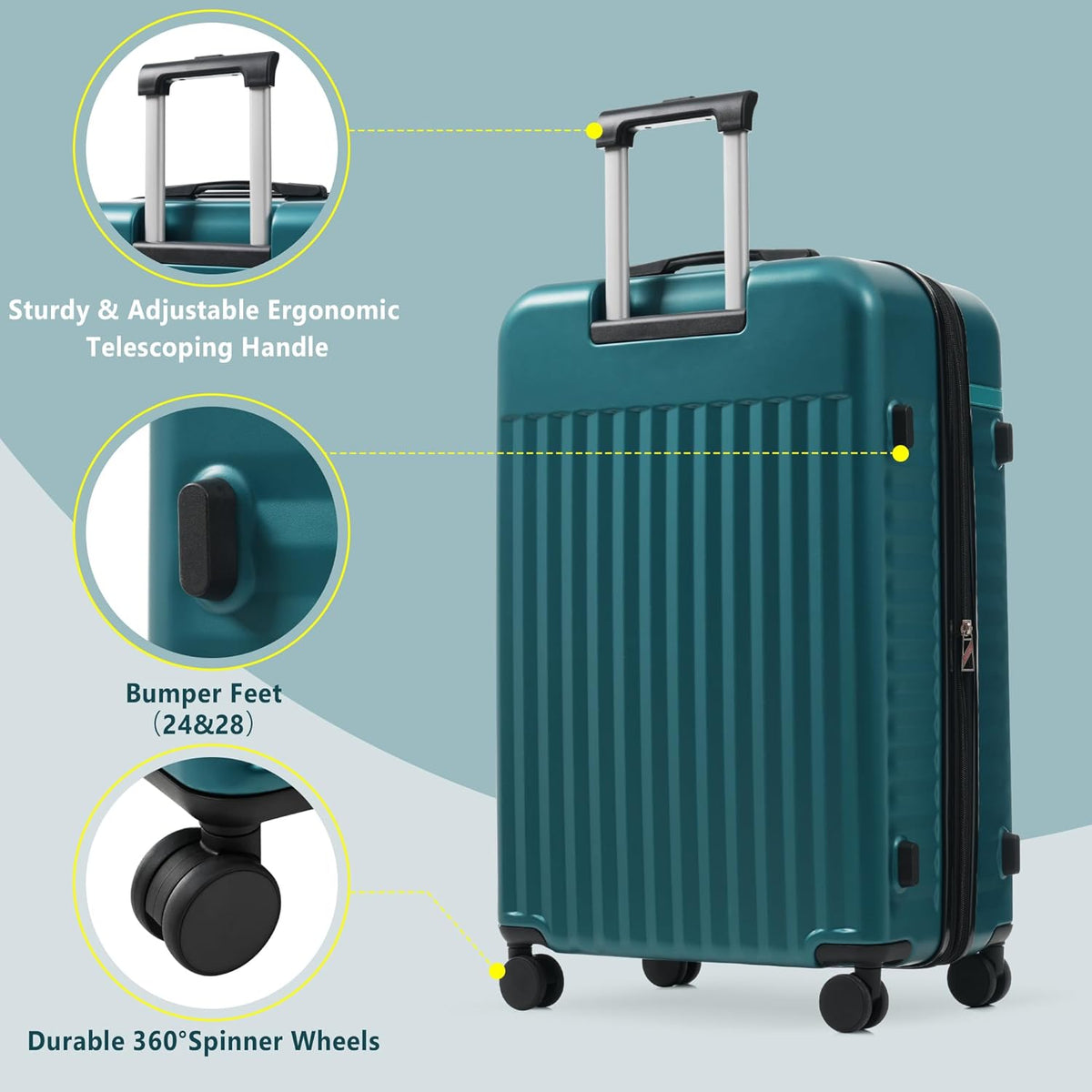 Hardshell Luggage Set, Travel Suitcase Set | Carry on suitcase,Travel luggage set with double spinner wheels and lock.14" 20" 24" 28"+Duffel Bag+Toiletry Bag - Colors B