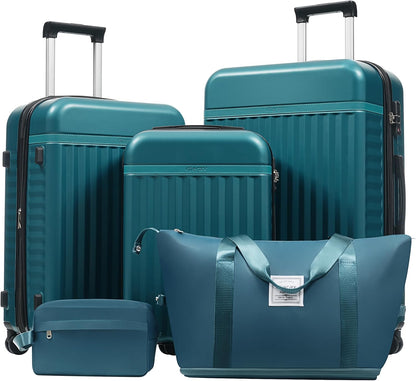 Hardshell Luggage Set, Travel Suitcase Set | Carry on suitcase,Travel luggage set with double spinner wheels and lock.14" 20" 24" 28"+Duffel Bag+Toiletry Bag - Colors B