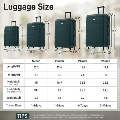 Hardshell Luggage Set, Travel Suitcase Set | Carry on suitcase,Travel luggage set with double spinner wheels and lock.14" 20" 24" 28"+Duffel Bag+Toiletry Bag - Colors B