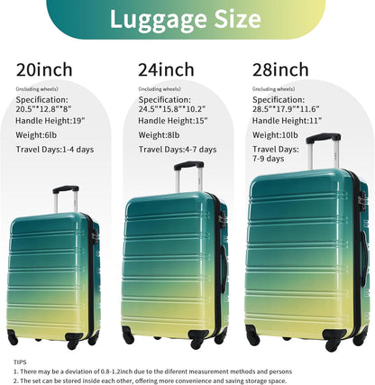 Hardshell Luggage Set, Travel Suitcase Set | Carry on suitcase,Travel luggage set with double spinner wheels and lock.14" 20" 24" 28"+Duffel Bag+Toiletry Bag - Colors B