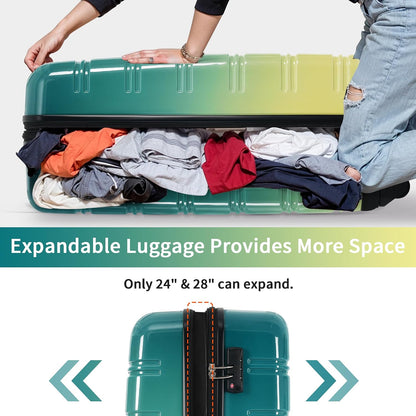 Hardshell Luggage Set, Travel Suitcase Set | Carry on suitcase,Travel luggage set with double spinner wheels and lock.14" 20" 24" 28"+Duffel Bag+Toiletry Bag - Colors B