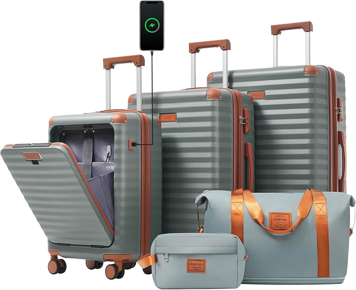 Hardshell Luggage Set, Travel Suitcase Set | Carry on suitcase,Travel luggage set with double spinner wheels and lock.14" 20" 24" 28"+Duffel Bag+Toiletry Bag - Colors B