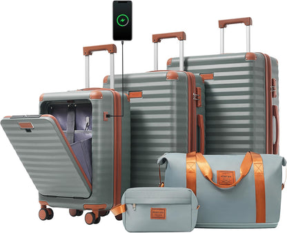 Hardshell Luggage Set, Travel Suitcase Set | Carry on suitcase,Travel luggage set with double spinner wheels and lock.14" 20" 24" 28"+Duffel Bag+Toiletry Bag - Colors B