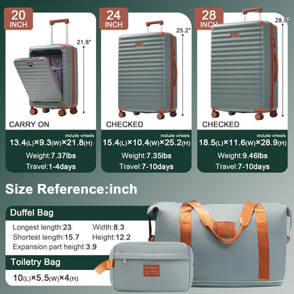 Hardshell Luggage Set, Travel Suitcase Set | Carry on suitcase,Travel luggage set with double spinner wheels and lock.14" 20" 24" 28"+Duffel Bag+Toiletry Bag - Colors B