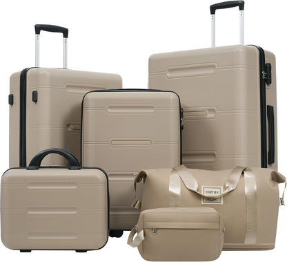 Hardshell Luggage Set, Travel Suitcase Set | Carry on suitcase,Travel luggage set with double spinner wheels and lock.14" 20" 24" 28"+Duffel Bag+Toiletry Bag - Colors B