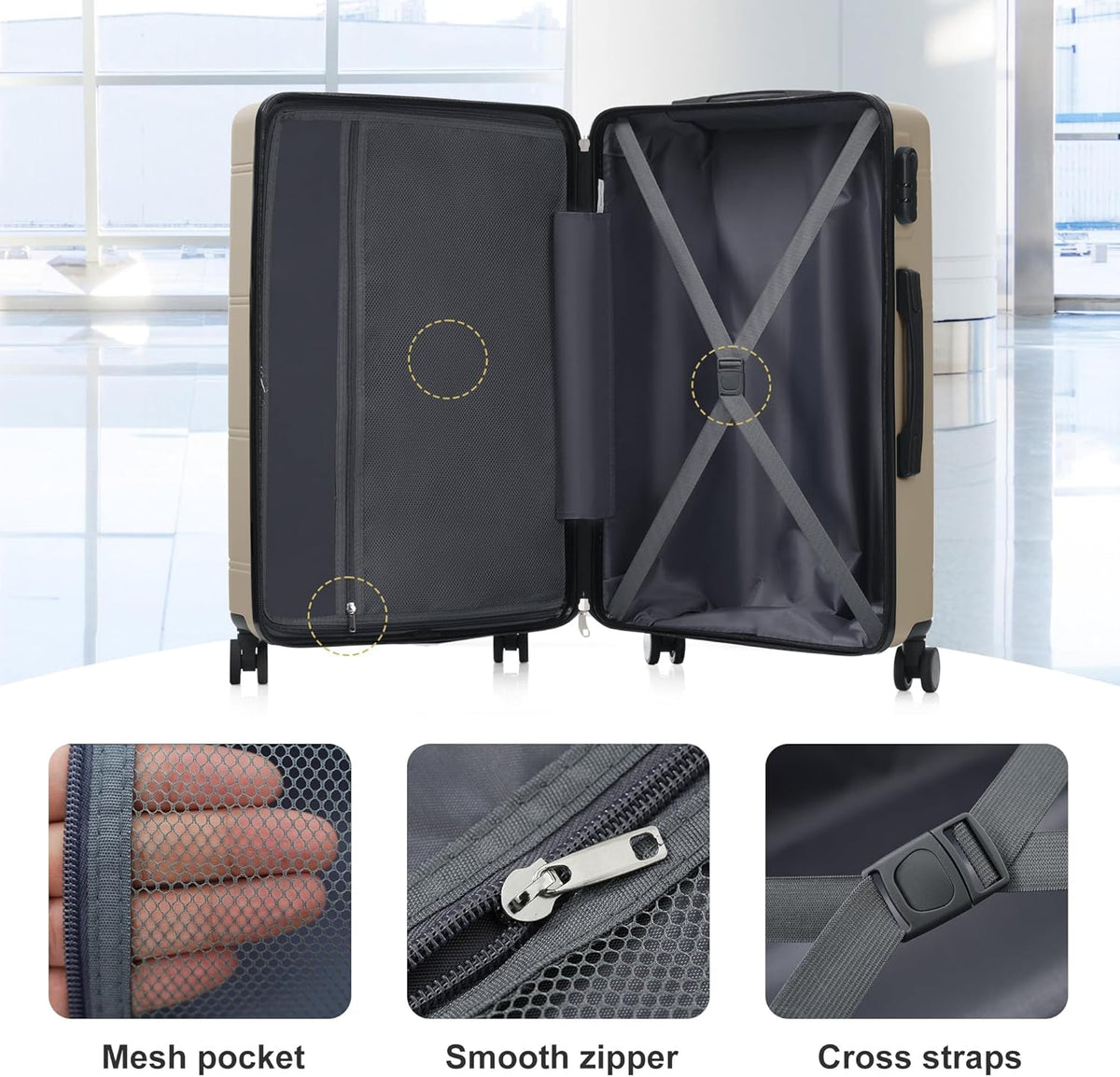 Hardshell Luggage Set, Travel Suitcase Set | Carry on suitcase,Travel luggage set with double spinner wheels and lock.14" 20" 24" 28"+Duffel Bag+Toiletry Bag - Colors B