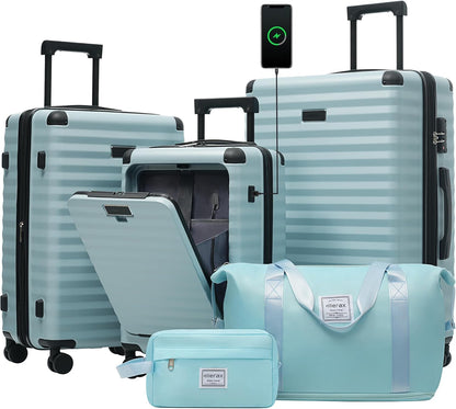 Hardshell Luggage Set, Travel Suitcase Set | Carry on suitcase,Travel luggage set with double spinner wheels and lock.14" 20" 24" 28"+Duffel Bag+Toiletry Bag - Colors B