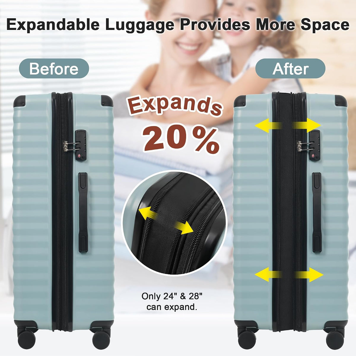 Hardshell Luggage Set, Travel Suitcase Set | Carry on suitcase,Travel luggage set with double spinner wheels and lock.14" 20" 24" 28"+Duffel Bag+Toiletry Bag - Colors B