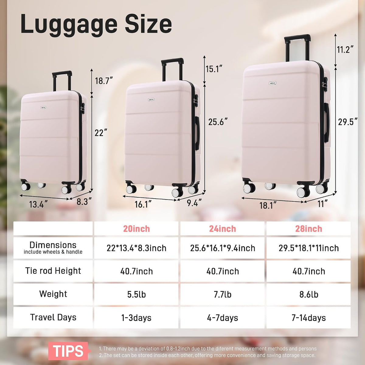Hardshell Luggage Set, Travel Suitcase Set | Carry on suitcase,Travel luggage set with double spinner wheels and lock.14" 20" 24" 28"+Duffel Bag+Toiletry Bag - Colors B