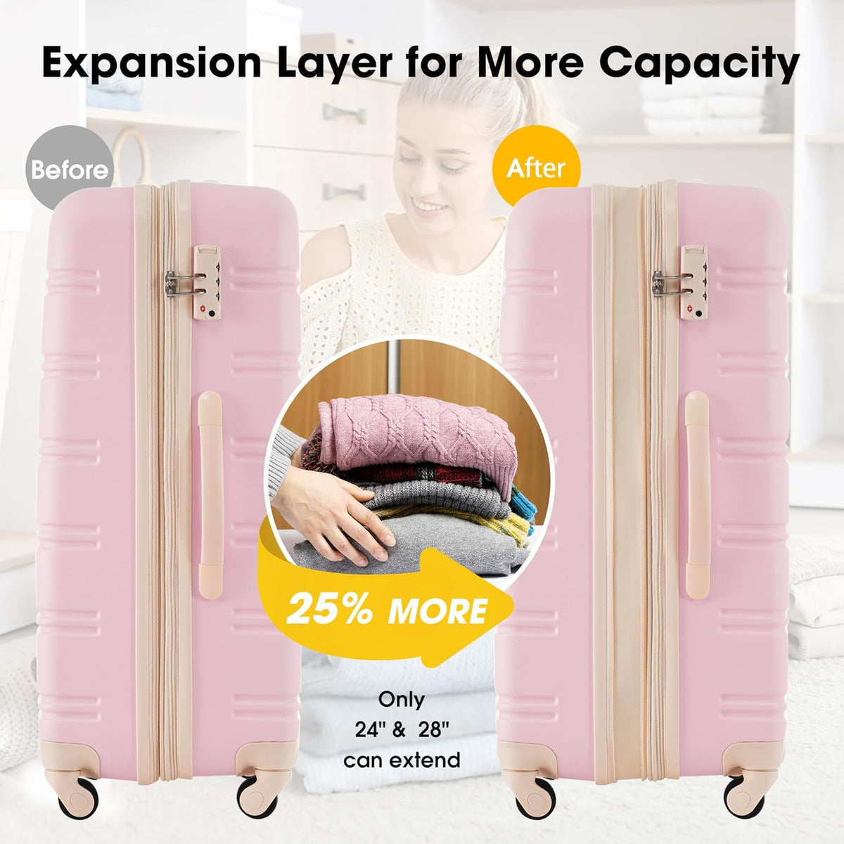 Hardshell Luggage Set, Travel Suitcase Set | Carry on suitcase,Travel luggage set with double spinner wheels and lock.14" 20" 24" 28"+Duffel Bag+Toiletry Bag - Colors B