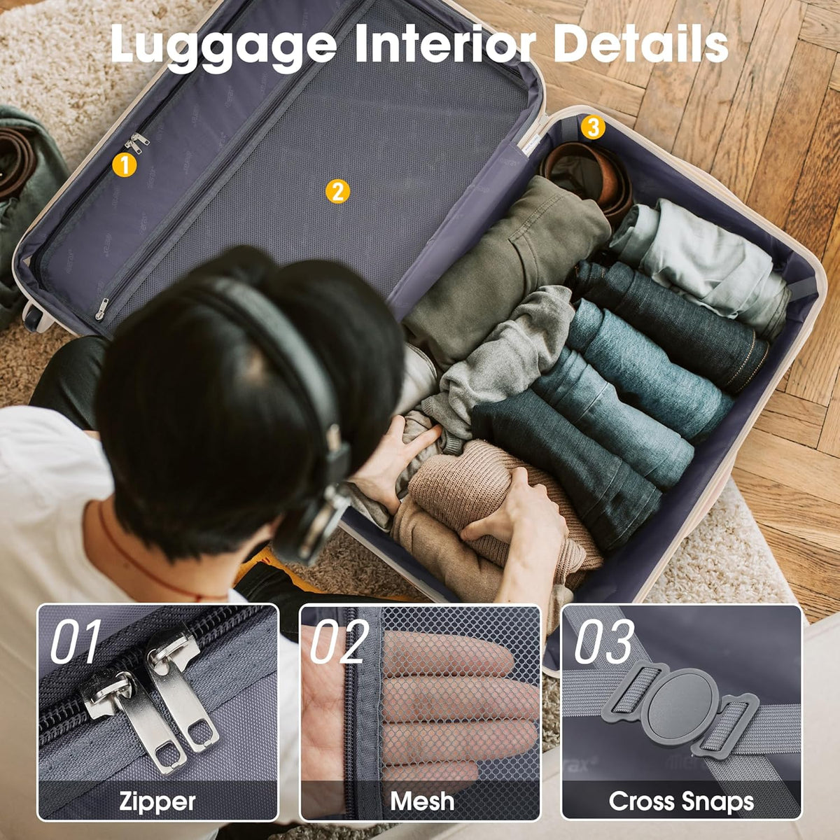 Hardshell Luggage Set, Travel Suitcase Set | Carry on suitcase,Travel luggage set with double spinner wheels and lock.14" 20" 24" 28"+Duffel Bag+Toiletry Bag - Colors B