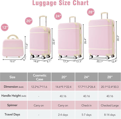 Hardshell Luggage Set, Travel Suitcase Set | Carry on suitcase,Travel luggage set with double spinner wheels and lock.14" 20" 24" 28"+Duffel Bag+Toiletry Bag - Colors B