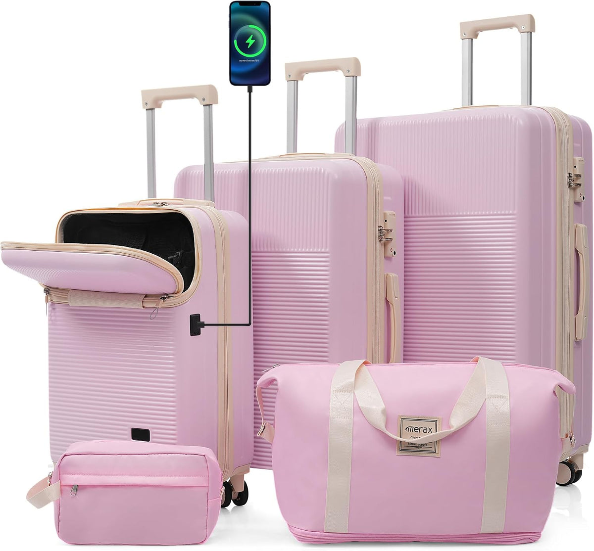 Hardshell Luggage Set, Travel Suitcase Set | Carry on suitcase,Travel luggage set with double spinner wheels and lock.14" 20" 24" 28"+Duffel Bag+Toiletry Bag - Colors B