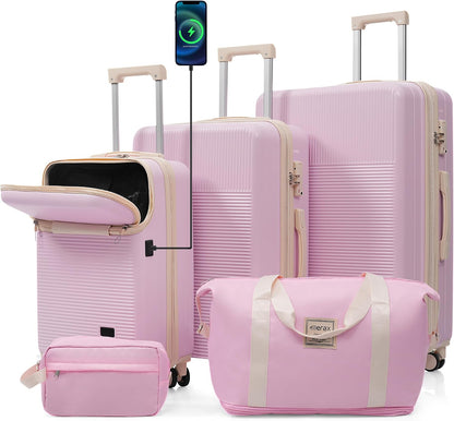 Hardshell Luggage Set, Travel Suitcase Set | Carry on suitcase,Travel luggage set with double spinner wheels and lock.14" 20" 24" 28"+Duffel Bag+Toiletry Bag - Colors B