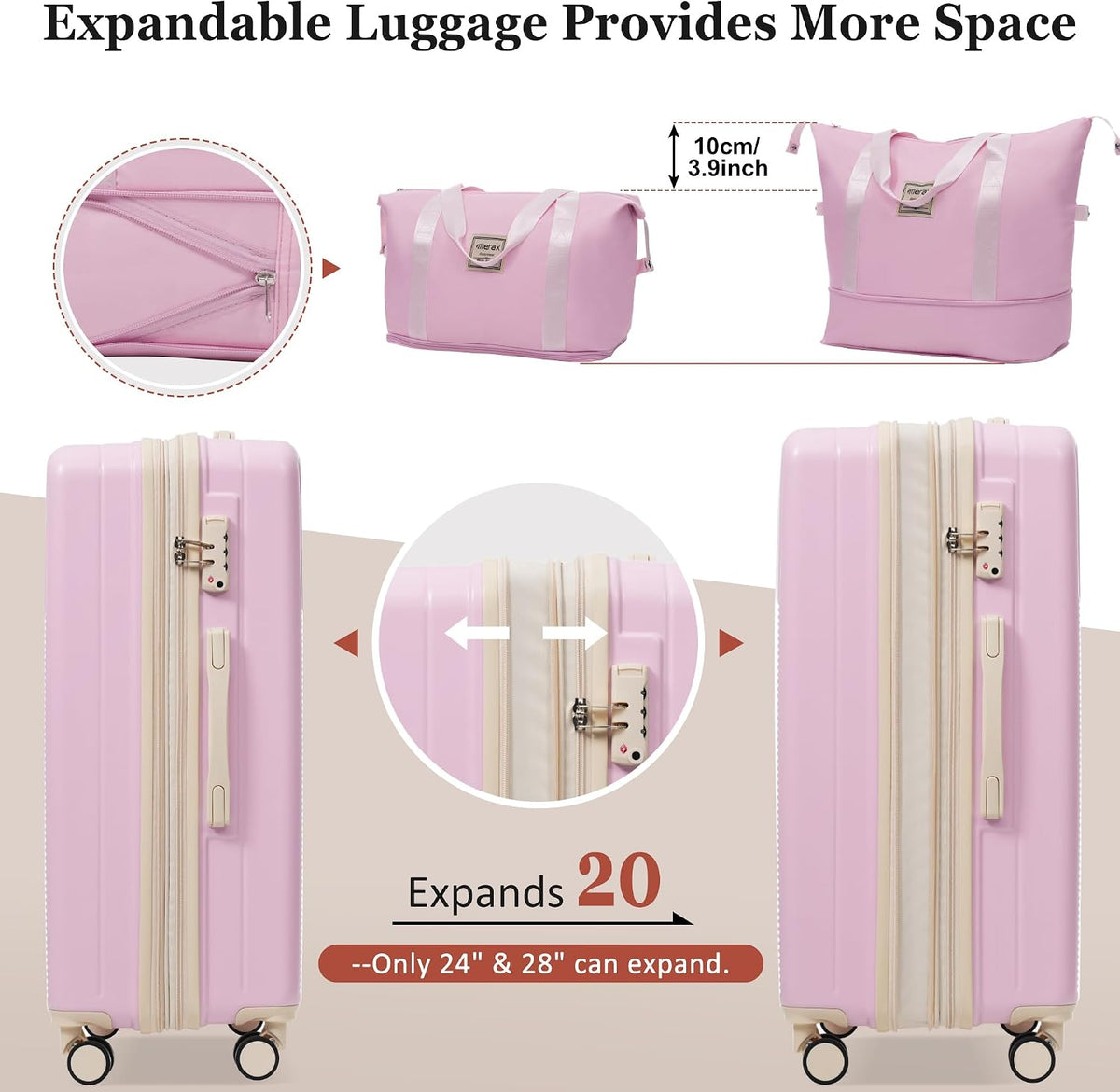 Hardshell Luggage Set, Travel Suitcase Set | Carry on suitcase,Travel luggage set with double spinner wheels and lock.14" 20" 24" 28"+Duffel Bag+Toiletry Bag - Colors B