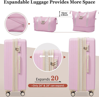 Hardshell Luggage Set, Travel Suitcase Set | Carry on suitcase,Travel luggage set with double spinner wheels and lock.14" 20" 24" 28"+Duffel Bag+Toiletry Bag - Colors B