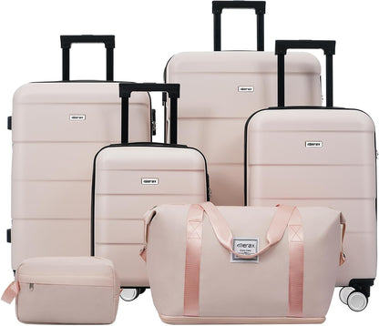 Hardshell Luggage Set, Travel Suitcase Set | Carry on suitcase,Travel luggage set with double spinner wheels and lock.14" 20" 24" 28"+Duffel Bag+Toiletry Bag - Colors B