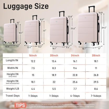 Hardshell Luggage Set, Travel Suitcase Set | Carry on suitcase,Travel luggage set with double spinner wheels and lock.14" 20" 24" 28"+Duffel Bag+Toiletry Bag - Colors B