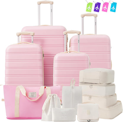 Hardshell Luggage Set, Travel Suitcase Set | Carry on suitcase,Travel luggage set with double spinner wheels and lock.14" 20" 24" 28"+Duffel Bag+Toiletry Bag - Colors B